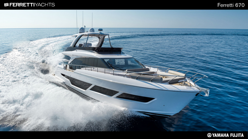 フェレッティ 670 広がる海と調和する、新型ラグジュアリーフライブリッジ　新艇予約受付中！！