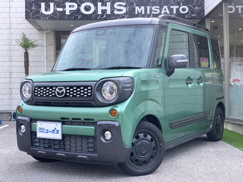 マツダ フレアワゴン タフスタイル OP5年保証対象車両　衝突被害軽減ブレーキ　コーナーセンサー　ETC車載器　ドライブレコーダー　LEDライト　オートライト　シートヒーター　両側パワースライドドア　フルセグTV　アイドリングストップ